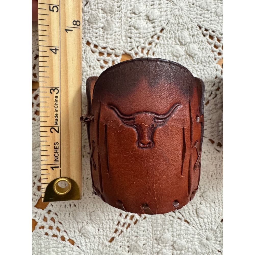Vintage Libbey Bamco Western Longhorn Hand-tooled Leather Sleeves - set of 2 - Picture 6 of 8